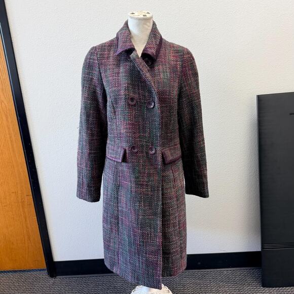 Apostrophe Trench Pea Coat Womens Multicolor Woven Tweed Double Breasted Size 12 - Picture 1 of 15